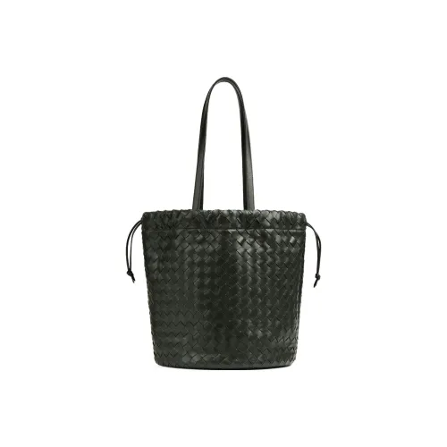 Bottega Veneta Lambskin Bucket Bag Handbag Medium Size Women's Dark Green