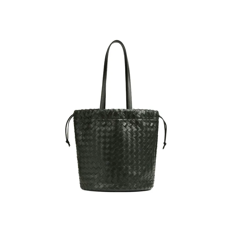 Bottega Veneta Lambskin Bucket Bag Handbag Medium Size Women's Dark Green-0
