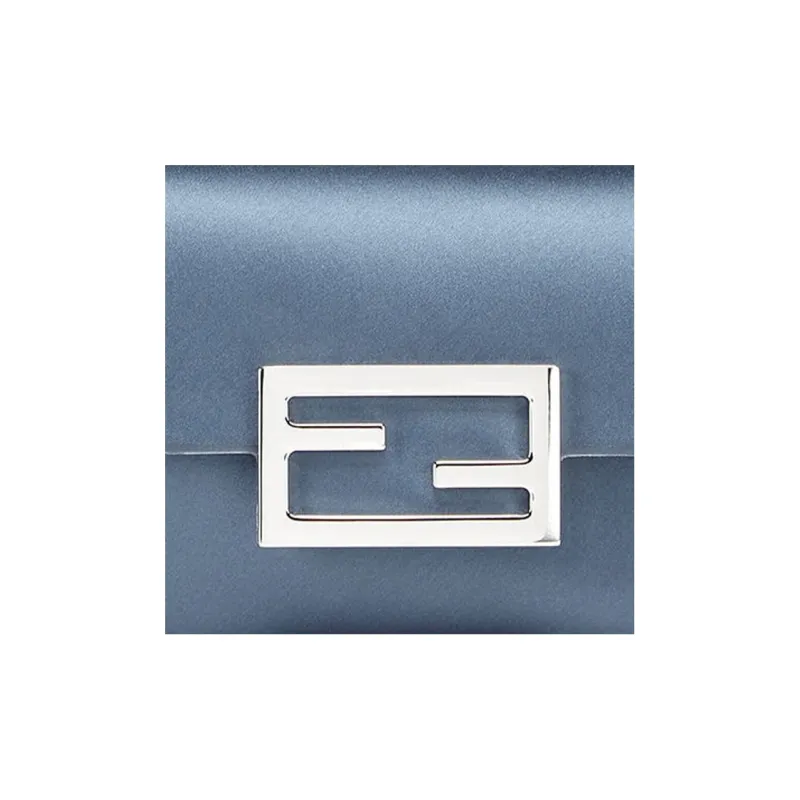 FENDI Baguette Satin Handbag Shoulder Bag Crossbody Bag Cell Phone Pouch Regular Women's Blue-3