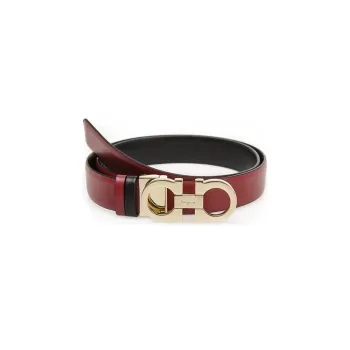 FERRAGAMO Durable Portable Smooth Buckle Leather Belts Women's Red Width: 2.5cm
