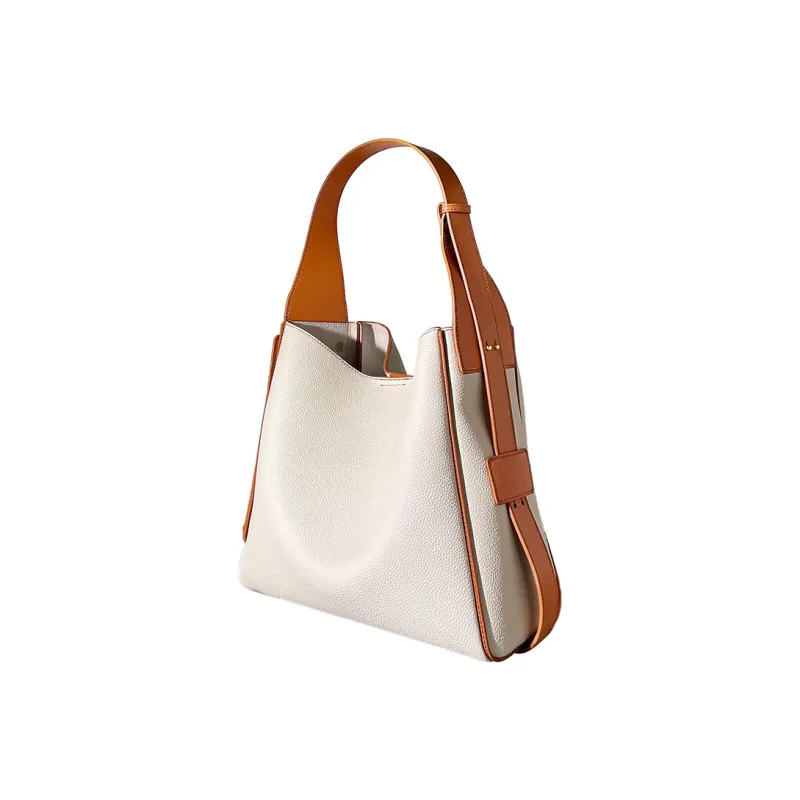 AJ AOIRJ Cow Leather One Shoulder Handbag Medium Size Women's White Brown/Gray/Cookie-1