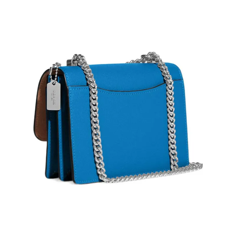 COACH Klare Cross Stitch Leather Envelope Bag Shoulder Bag Crossbody Bag Small Size Women's Blue-1
