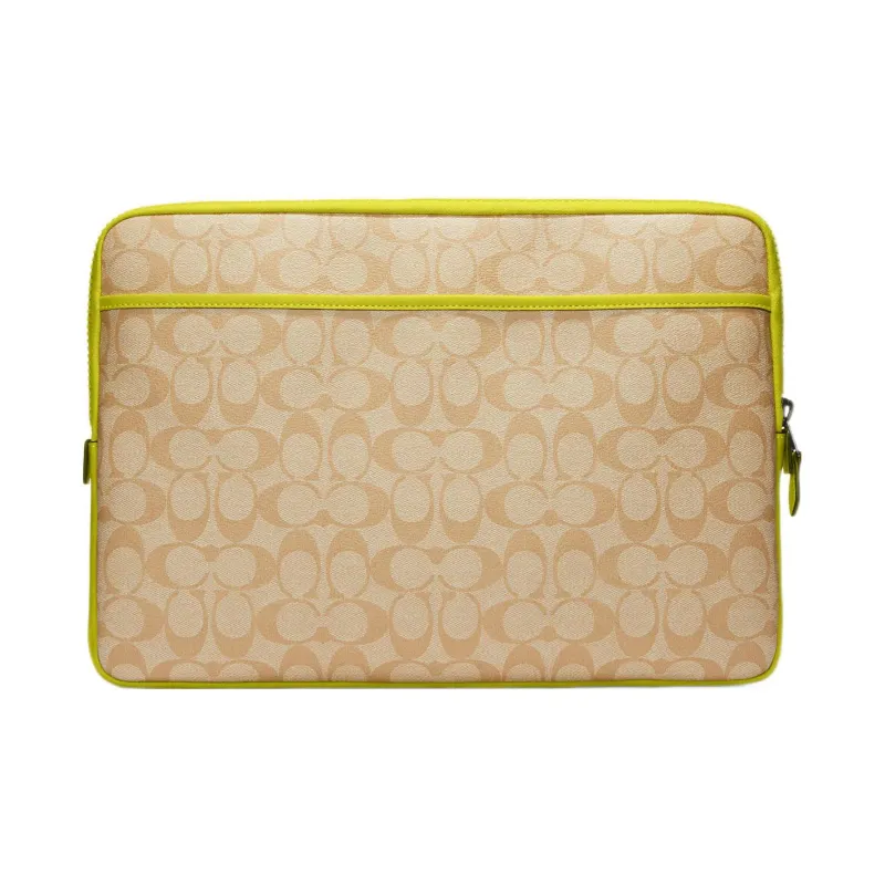 COACH Coated Canvas With Calfskin IPad Protective Cover Laptop Bag Tubas Men's Brown & Yellow-1