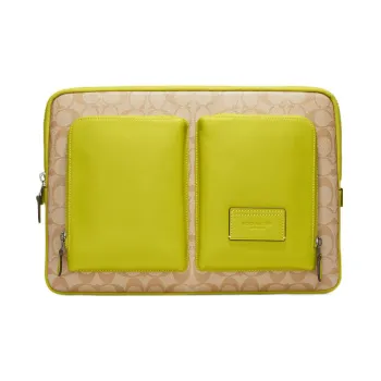 COACH Coated Canvas With Calfskin IPad Protective Cover Laptop Bag Tubas Men's Brown & Yellow
