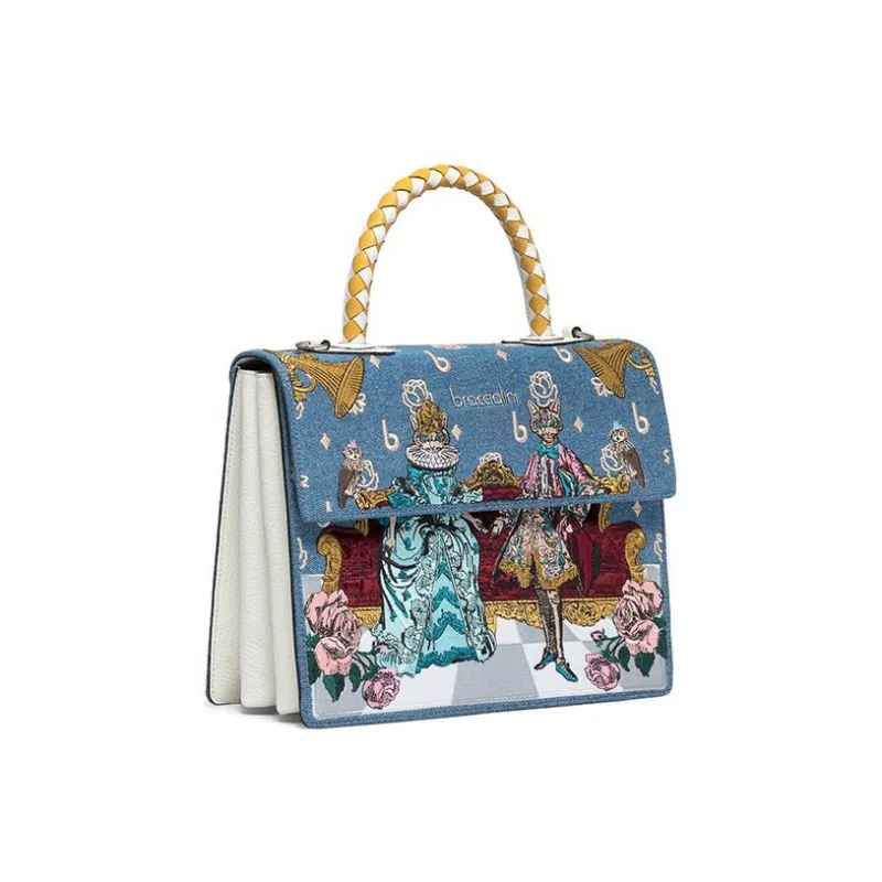 Braccialini Leather Shoulder Bag Crossbody Bag Handbag Trunk Bag Medium Size Women's Blue-3