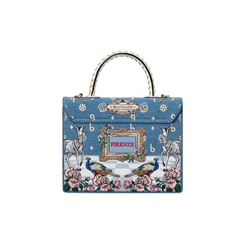 Braccialini Leather Shoulder Bag Crossbody Bag Handbag Trunk Bag Medium Size Women's Blue-4