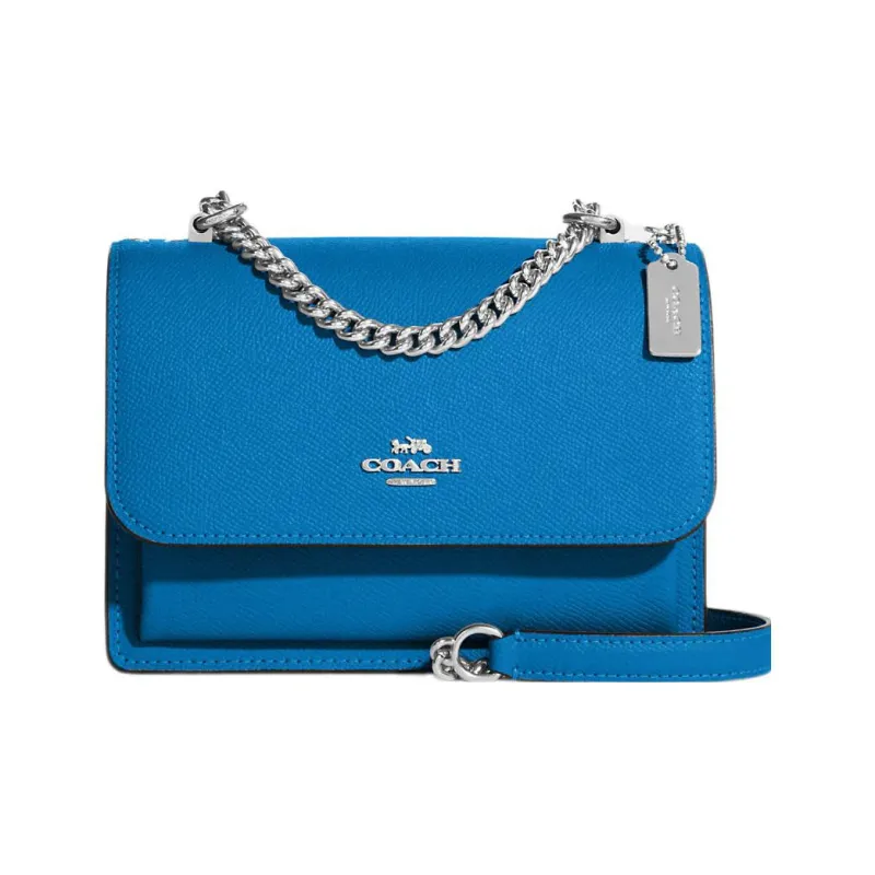 COACH Klare Cross Stitch Leather Envelope Bag Shoulder Bag Crossbody Bag Small Size Women's Blue-0