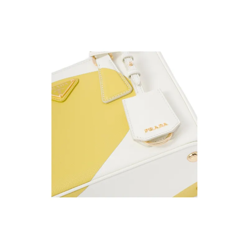 PRADA Galleria Killer Bag Leather Shoulder Bag Crossbody Bag Handbag Small Size Women's White/Yellow-4