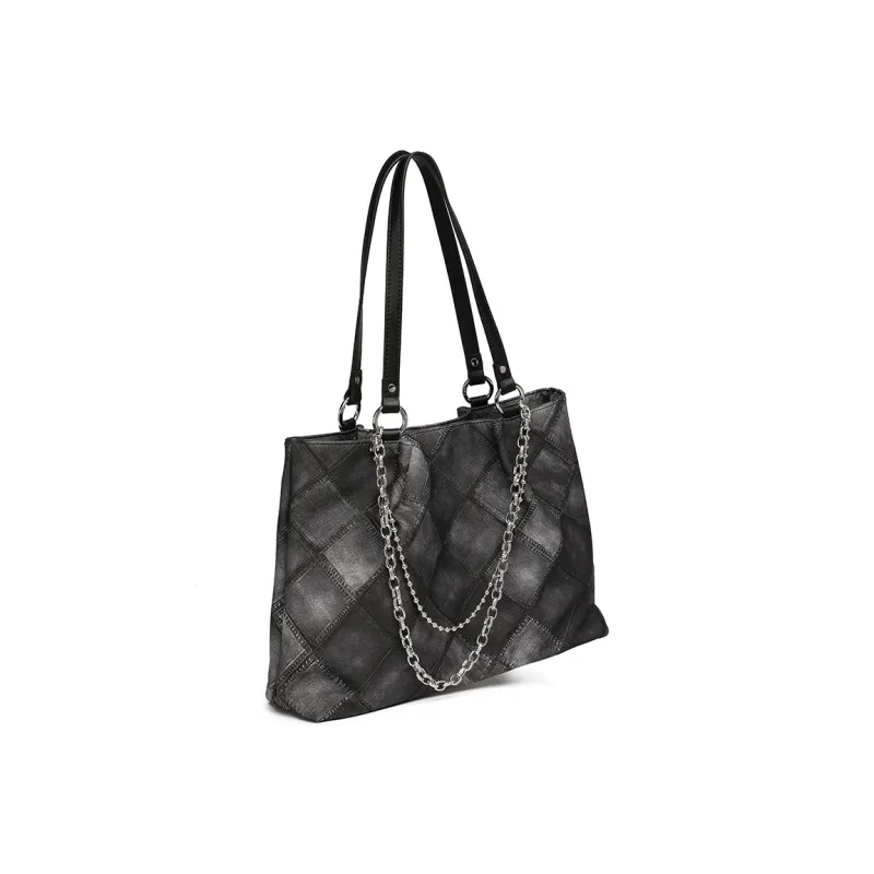 NOMK PU Chain Bag Tote Bag Shopping Bag Commuter Bag Handbag Shoulder Bag Regular Women's Black/Blue/Pink-3