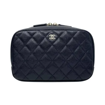 CHANEL Caviar Cow Leather Pouch, Clutch, Makeup Bag Women's Black