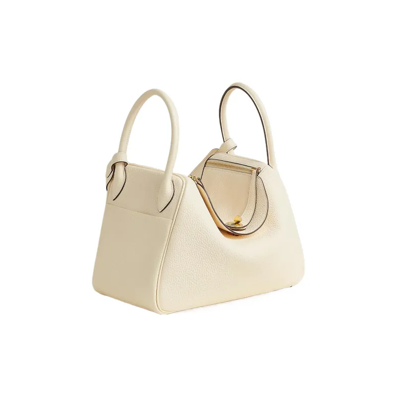 HERMES Lindy Taurillon Clemence Leather Handbag Shoulder Bag Women's I2 Nata Cream White-1
