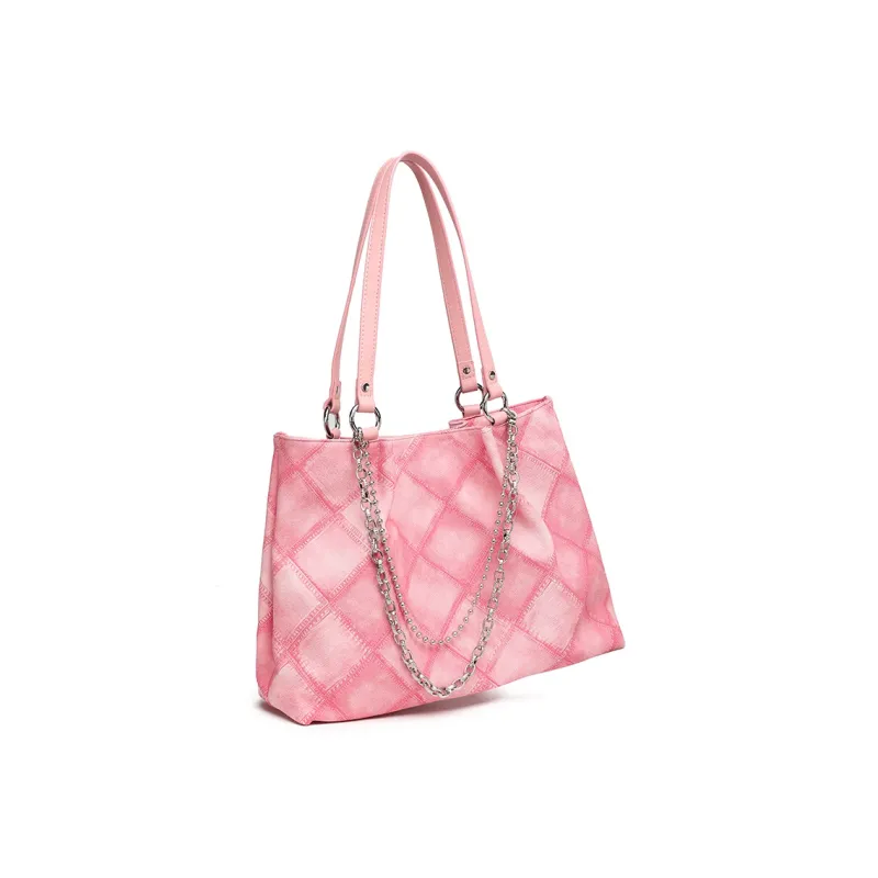 NOMK PU Chain Bag Tote Bag Shopping Bag Commuter Bag Handbag Shoulder Bag Regular Women's Black/Blue/Pink-11