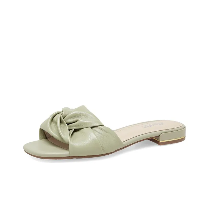 BATA Slide Slippers Women's Ecru/Yellow/Green-11