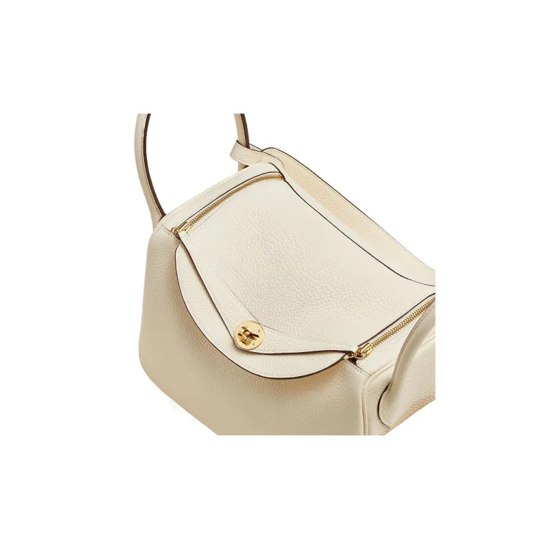 HERMES Lindy Taurillon Clemence Leather Handbag Shoulder Bag Women's I2 Nata Cream White-4