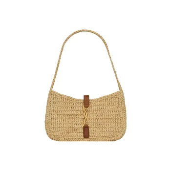 SAINT LAURENT LE5A7 Raffia Cow Leather Patchwork Fabric Hobo Bag Handbag Shoulder Bag Women's Natural