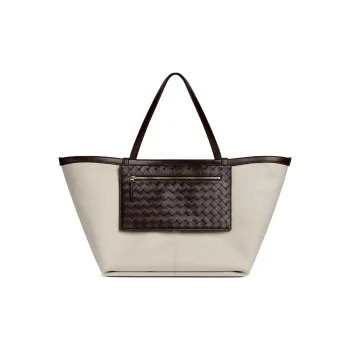 Bottega Veneta Canvas Bag, Tote Bag, Shopping Bag, Handbag Large Size Women's White/Dark Brown