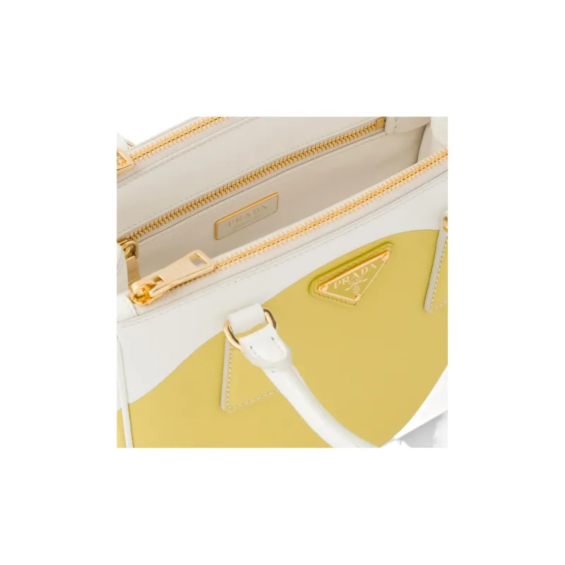 PRADA Galleria Killer Bag Leather Shoulder Bag Crossbody Bag Handbag Small Size Women's White/Yellow-3