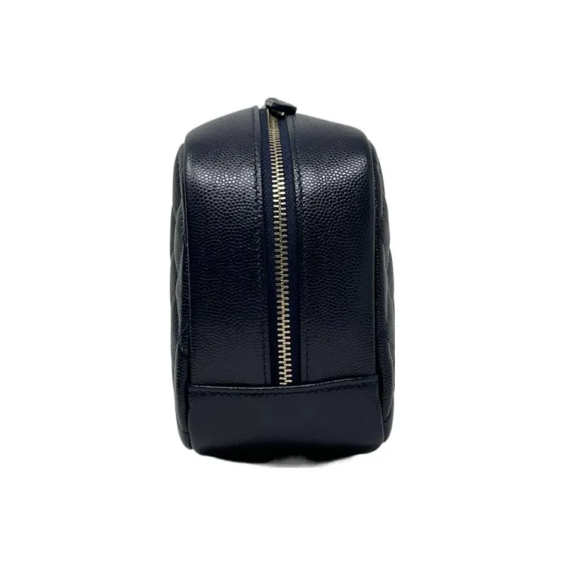 CHANEL Caviar Cow Leather Pouch, Clutch, Makeup Bag Women's Black-1