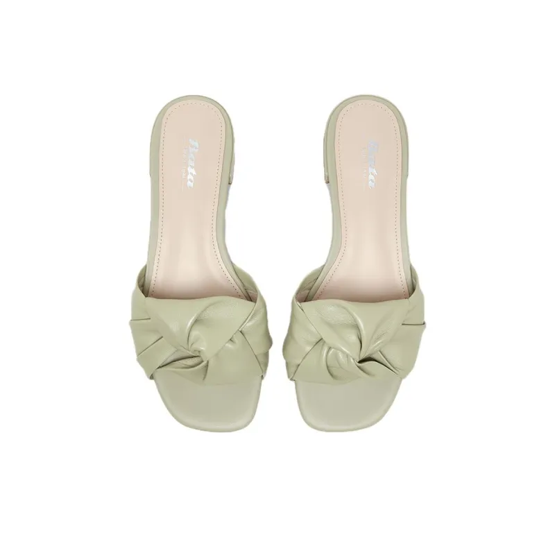 BATA Slide Slippers Women's Ecru/Yellow/Green-13