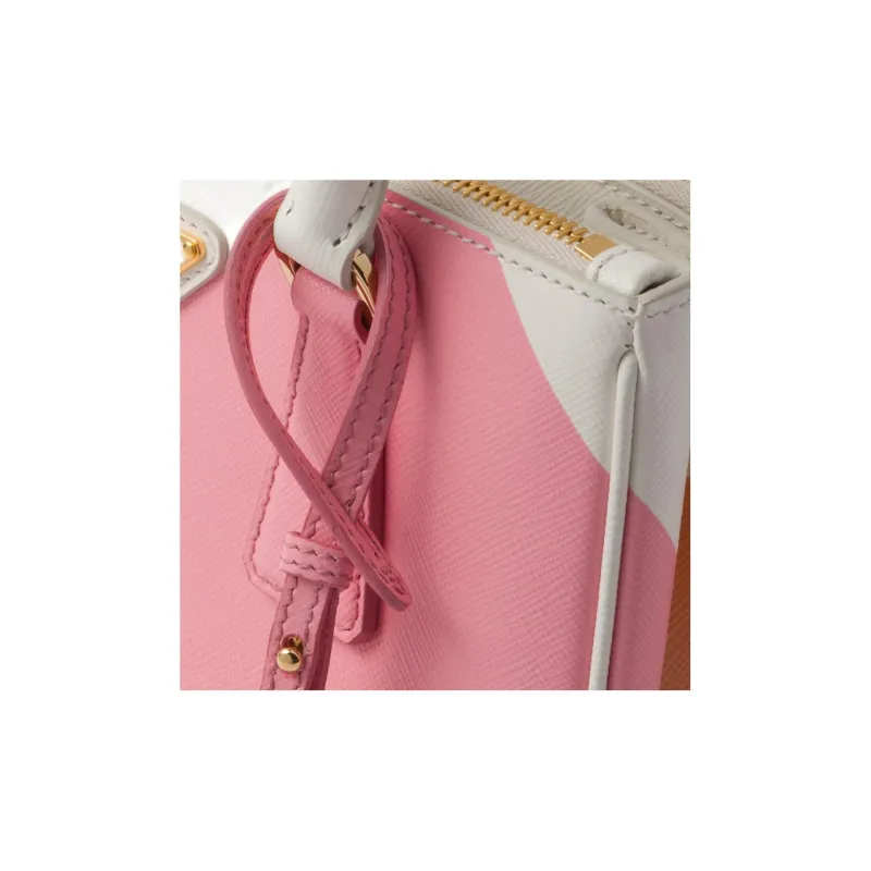 PRADA Galleria Killer Bag Leather Shoulder Bag Crossbody Bag Handbag Small Size Women's Corn Yellow/Petal Pink-3