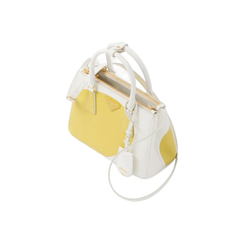PRADA Galleria Killer Bag Leather Shoulder Bag Crossbody Bag Handbag Small Size Women's White/Yellow-1