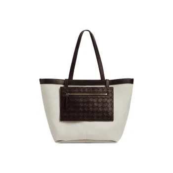 Bottega Veneta Canvas Bag, Tote Bag, Shopping Bag, Handbag Medium Size Women's Brown/White