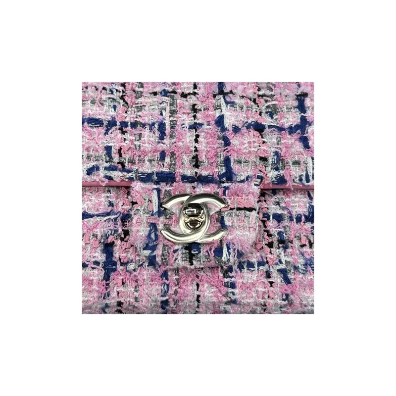 CHANEL Classic Flap CF Cotton Felt Flap Bag, Shoulder Bag, Crossbody Bag Mini Women's Blue/Pink-1
