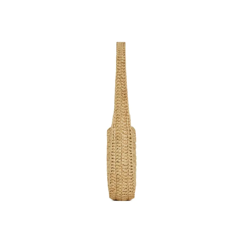 SAINT LAURENT LE5A7 Raffia Cow Leather Patchwork Fabric Hobo Bag Handbag Shoulder Bag Women's Natural-3