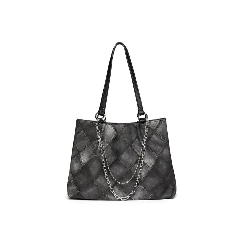 NOMK PU Chain Bag Tote Bag Shopping Bag Commuter Bag Handbag Shoulder Bag Regular Women's Black/Blue/Pink-0