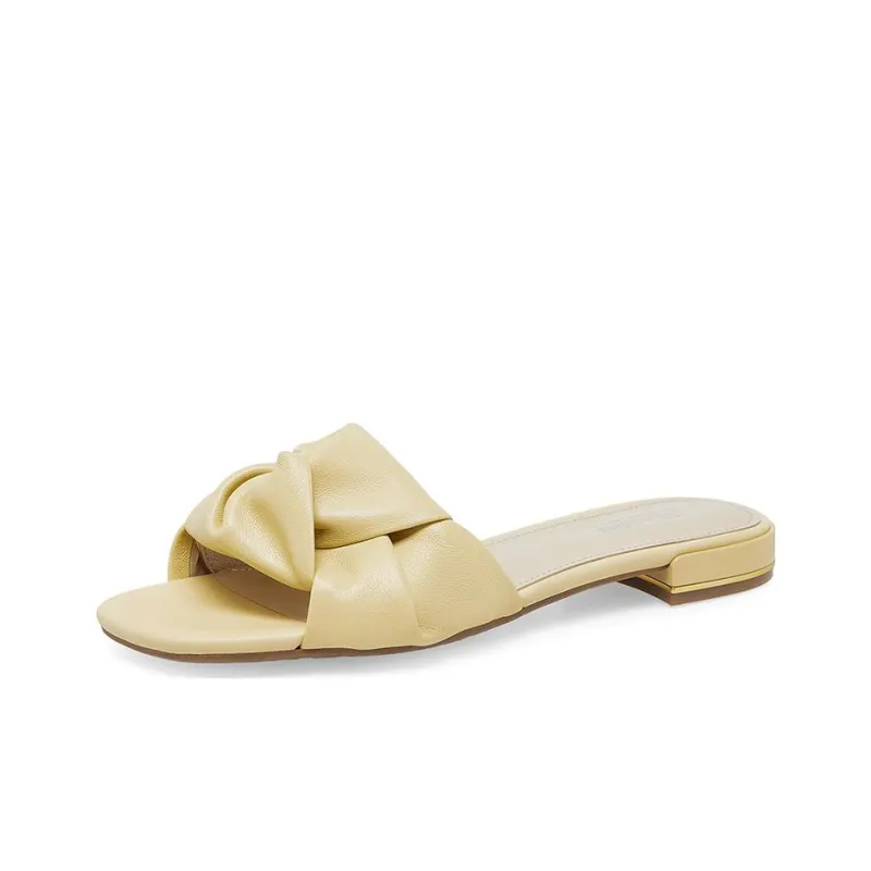 BATA Slide Slippers Women's Ecru/Yellow/Green-6