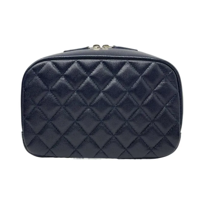 CHANEL Caviar Cow Leather Pouch, Clutch, Makeup Bag Women's Black-3
