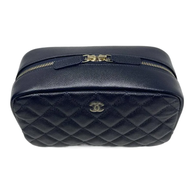 CHANEL Caviar Cow Leather Pouch, Clutch, Makeup Bag Women's Black-2