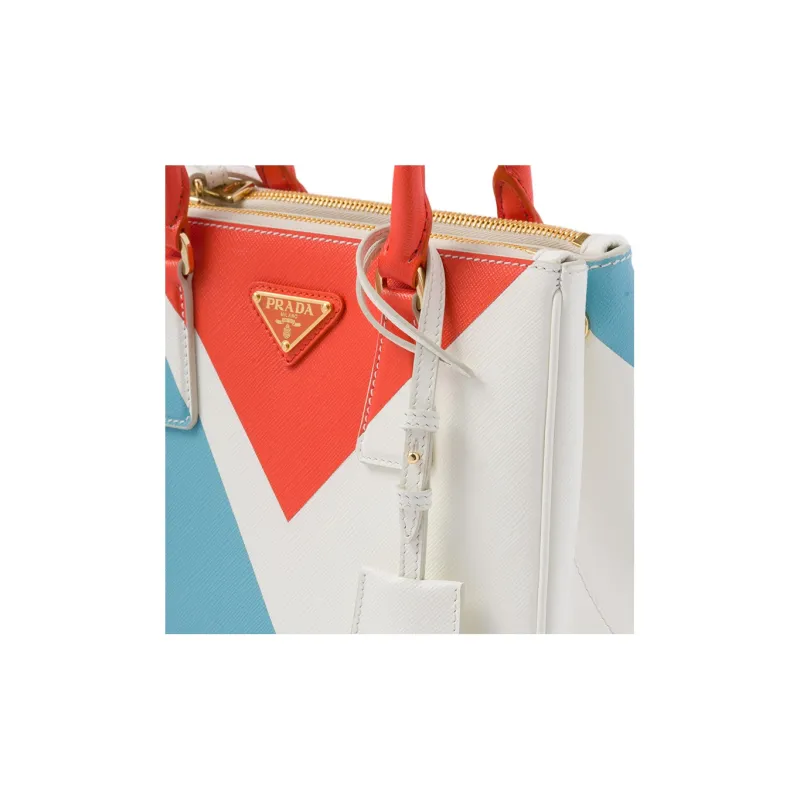 PRADA Galleria Killer Bag Leather Shoulder Bag Crossbody Bag Handbag Small Size Women's Orange/White-3
