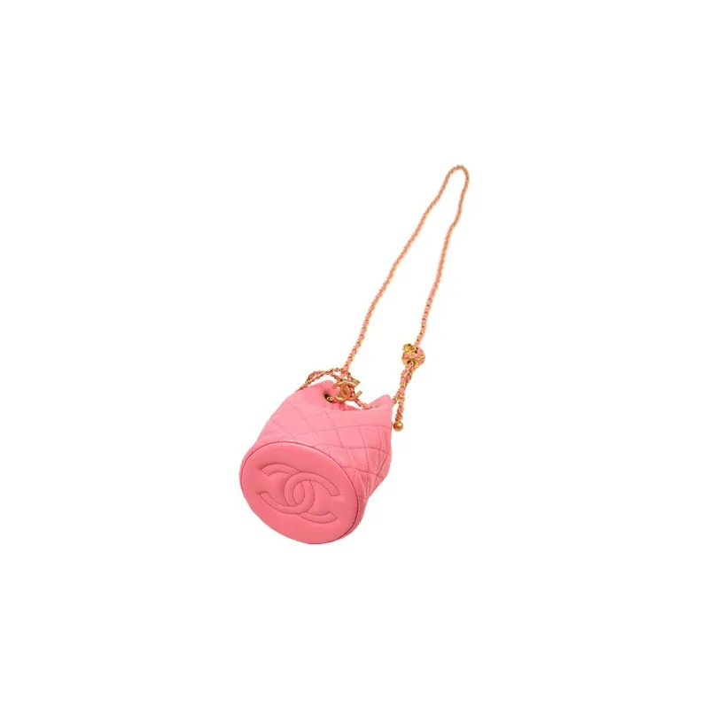 CHANEL Cow Leather Bucket Bag, Shoulder Bag, Crossbody Bag Women's Pink-3