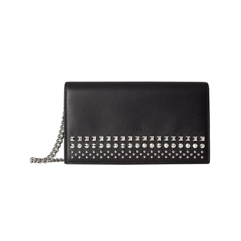 GUCCI Leather One Shoulder Crossbody Clutches Women's Black-0