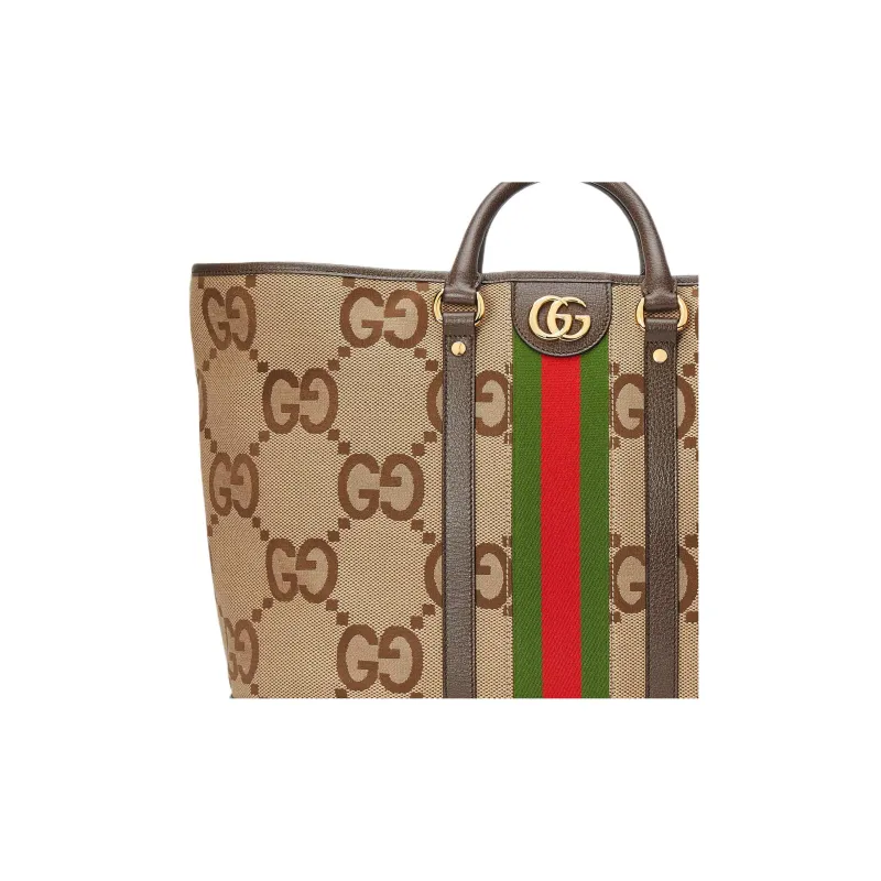 GUCCI Canvas With Leather Tote Bag Shopping Bag Handbag Medium Size Women's Camel/Ebony-8