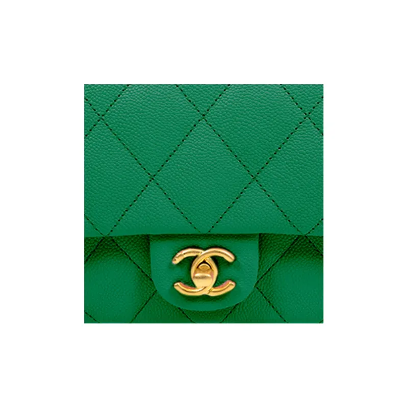 CHANEL 23P SS Grain Embossed Caviar Cow Leather Flap Bag, Shoulder Bag, Crossbody Bag Medium Size Women's Green-3