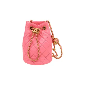 CHANEL Cow Leather Bucket Bag, Shoulder Bag, Crossbody Bag Women's Pink