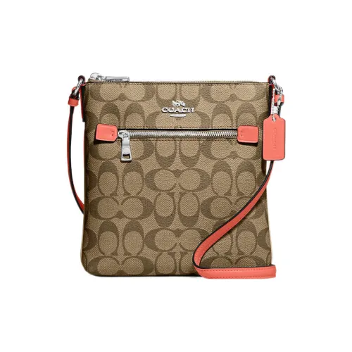 COACH Rowan Canvas With Leather Document Bag, Crossbody Bag, Shoulder Bag brand Women's Brown