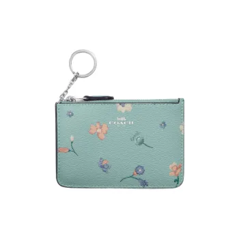 COACH Key Pouch Canvas With Leather Card Holder, Coin Purse, Wallet Women's Blue