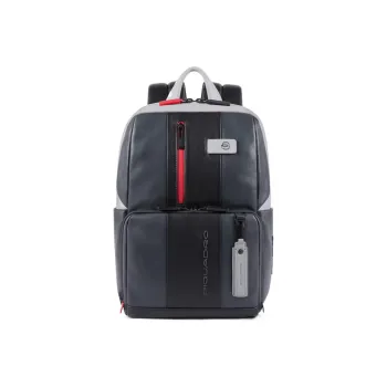 PIQUADRO Leather Backpack Regular Men's Gray/Black