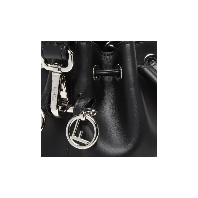 FENDI Leather Bucket Bag, Shoulder Bag, Crossbody Bag, Handbag Small Size Women's Black-4