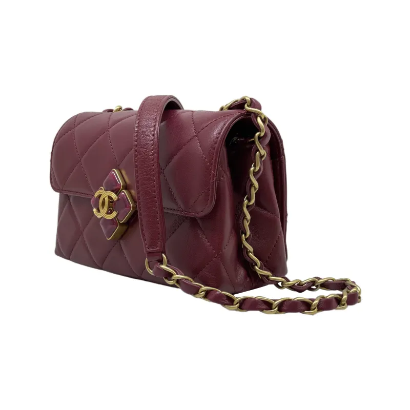 CHANEL Lambskin Shoulder Bag, Crossbody Bag Mini Women's Red-1