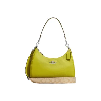 COACH Teri Canvas With Pebbled Leather Shoulder Bag Handbags Shoulder Bags Women's Grass Green
