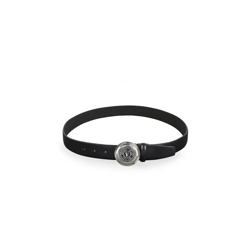 VERSACE Silver Logo Letter Smooth Buckle Leather Belts Men's Black 3.5cm-1