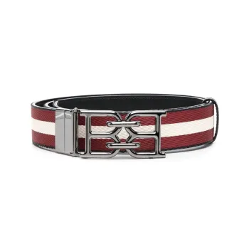 BALLY B Chain Buckled Striped Belt