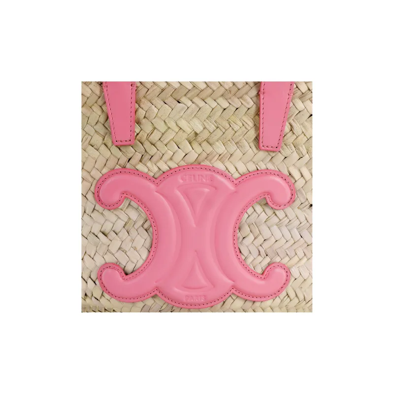 CELINE Triomphe Raffia And Bonded Leather Trim Tote Bag Straw Bag Shoulder Bag Crossbody Bag Handbag Women's Pink-4