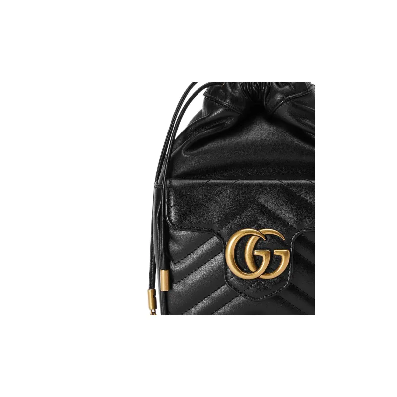 GUCCI Marmont Leather Bucket Bags Shoulder Bag Crossbody Bag Mini Women's Black-7