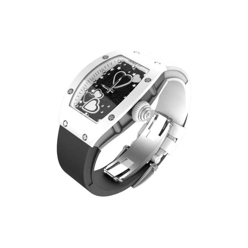 CRONUSART Ceramic Women's Watch Automatic Mechanical Movement Rubber Strap Watch Women's Watch Black Dial-2