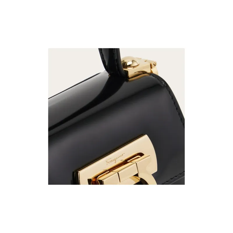 FERRAGAMO Leather Shoulder Bag Crossbody Bag Handbag Extra Small Women's Black-4